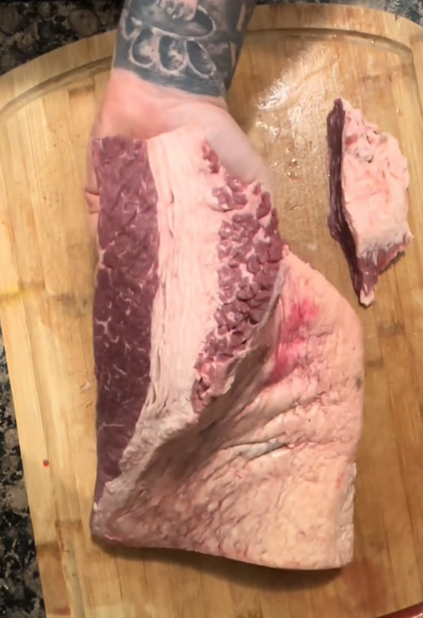 Showing the fatty layers of a brisket